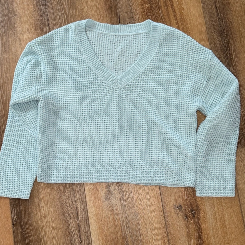 V-Neck Knit Sweater - Light Blue